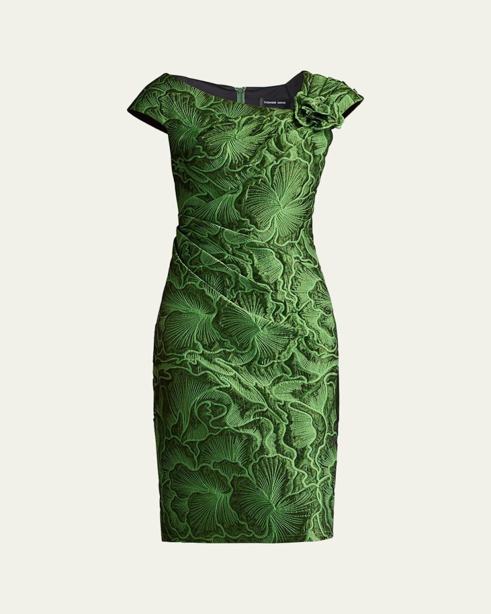 Asymmetric Floral Jacquard Dress